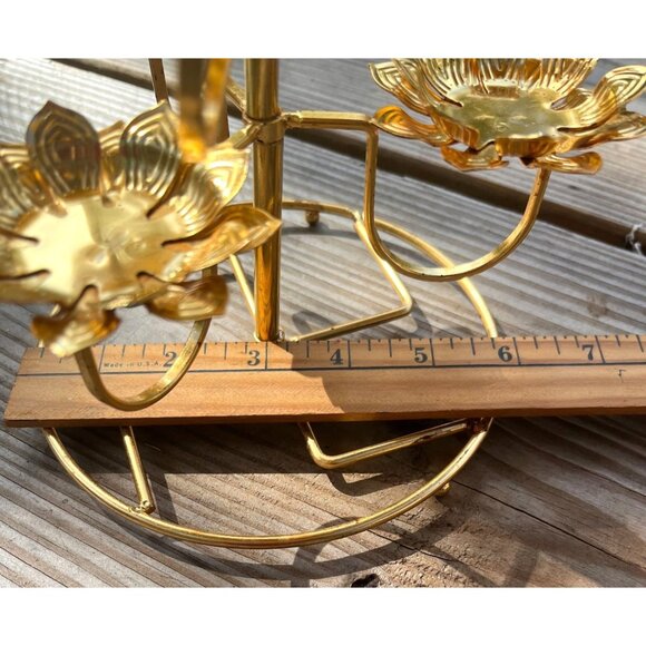 Lotus Flower Candle Holder Tealight Tray Golden Metal Stand For Meditation & Dec - Picture 9 of 10